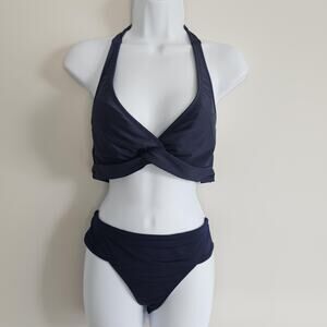 Athleta Bikini Swimsuit Womens Medium Halter Top Bottom 36 B C Swimwear Set
